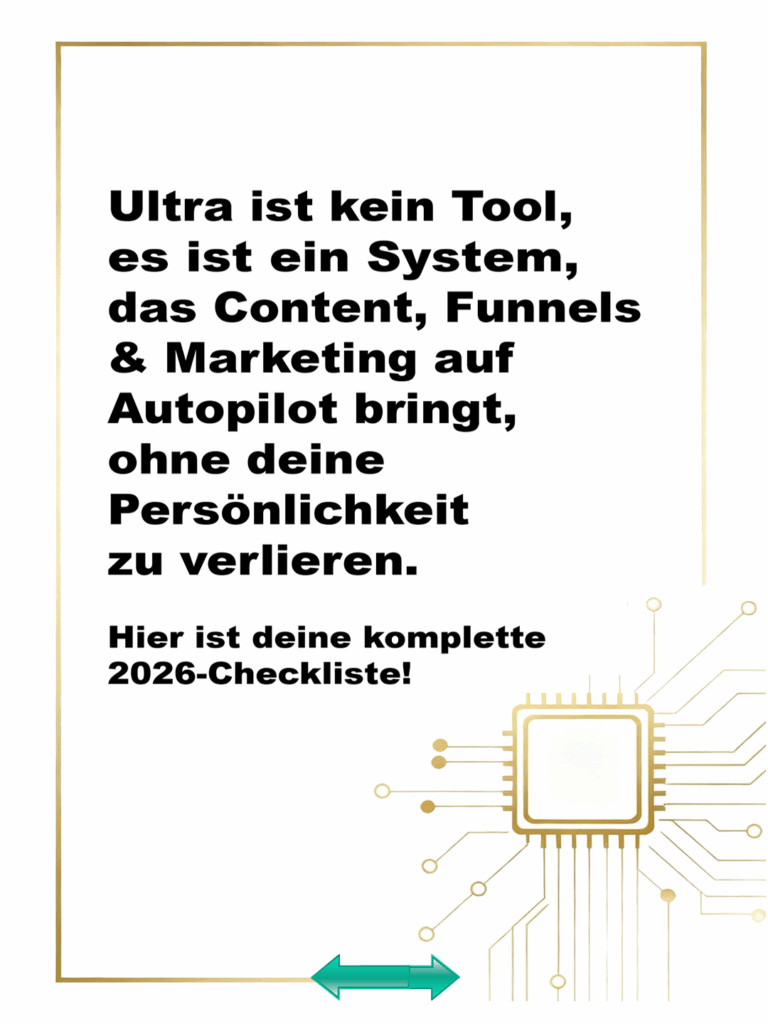 Intro: Ultra ist kein Tool, sondern ein System. Goldene CPU-Grafik auf Weiß, kündigt 2026-Checkliste an.